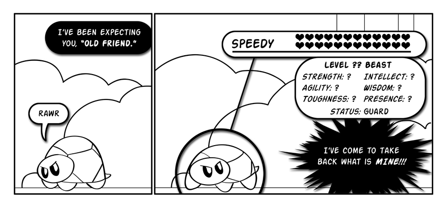 Speedy's a mysterious character. You can tell because he has ?'s for stats.