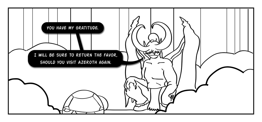 Plot of WoW: Legion - Speedy gives Illidan back his glaives, Illidan becomes nice guy, saves Azeroth. THE END.