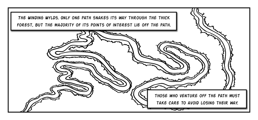 There was consideration of a labyrinthine forest, but I like this better