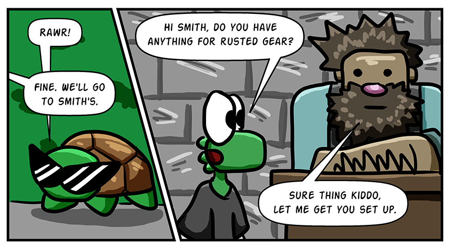 New character alert! Meet Kirklyn Smith, who runs Smith's Tavern (which is also a smithy).