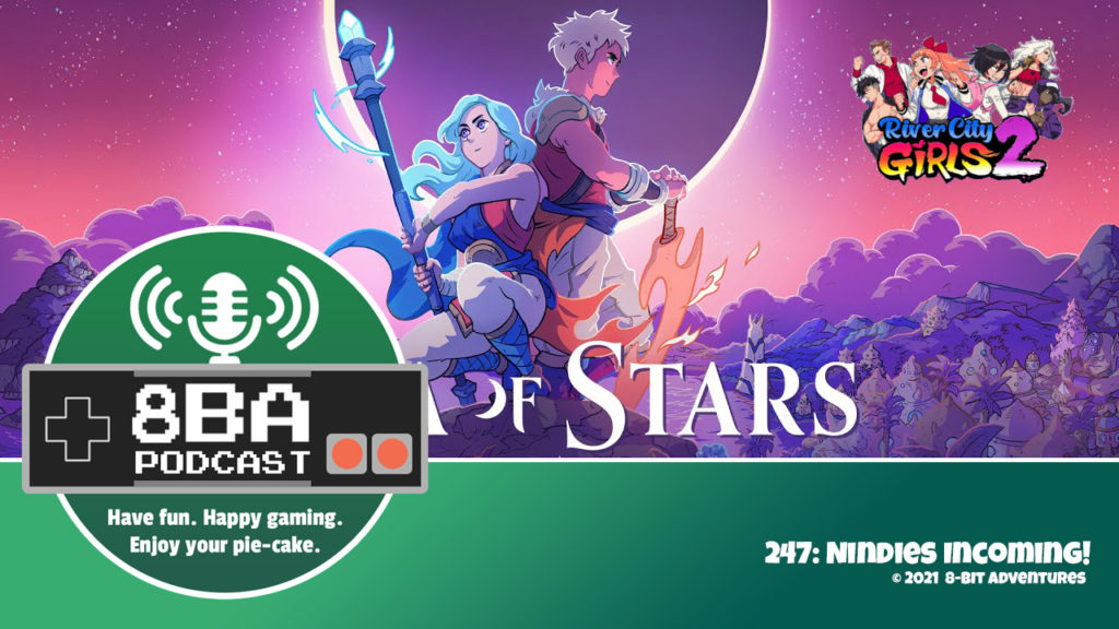 8bA Podcast 247: Nindies Incoming! The featured image shows the promotional image of upcoming RPG Sea of Stars, plus an inset image of River City Girls 2.