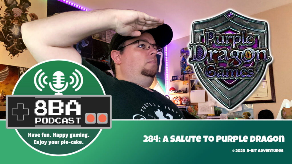 Sean salutes the Purple Dragon Games logo